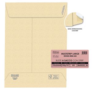 250 buste sacco MULTI STRIP LARGE avana carta ric. 190x260x40mm 100gr Pigna